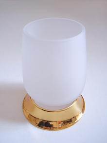 чаша зъбни четки стъкло стояща хром/злато 
